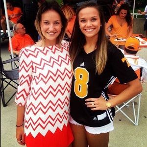 Pink Owl Game Day Orange Chevron Dress 3/4 Sleeve